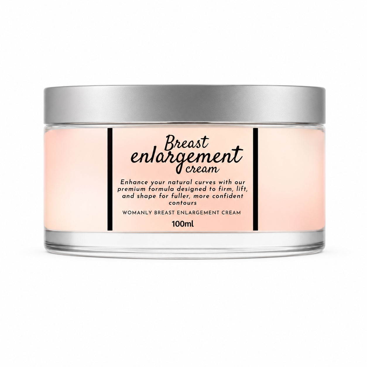 100ml Breast Enhancement Cream in a cosmetic jar with a peach-colored label for moisturizing and improving the appearance of smoother, firmer skin.