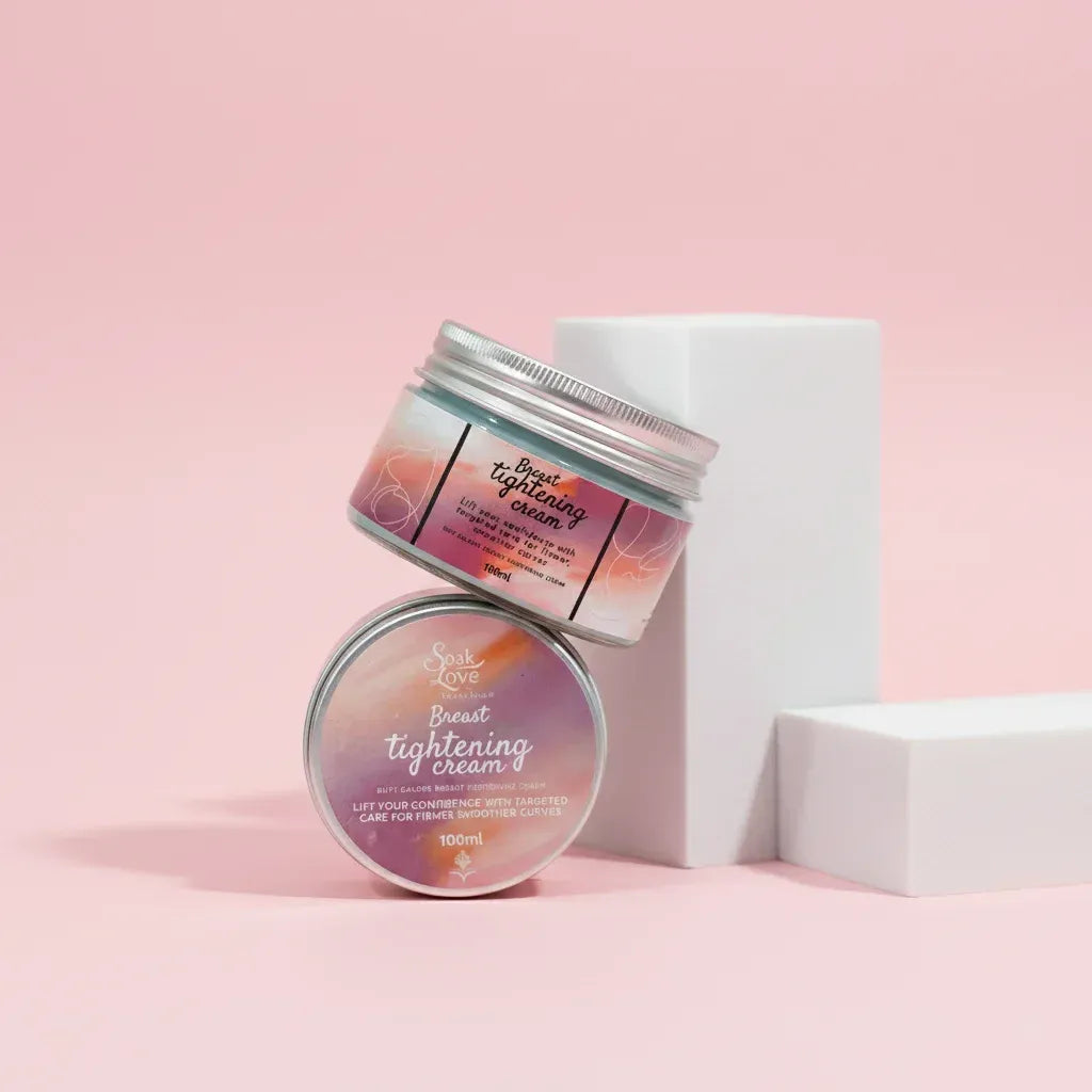 100ml Breast Tightening Cream in a cosmetic jar with a pink label, designed to moisturize and improve the appearance of firmer, smoother skin.
