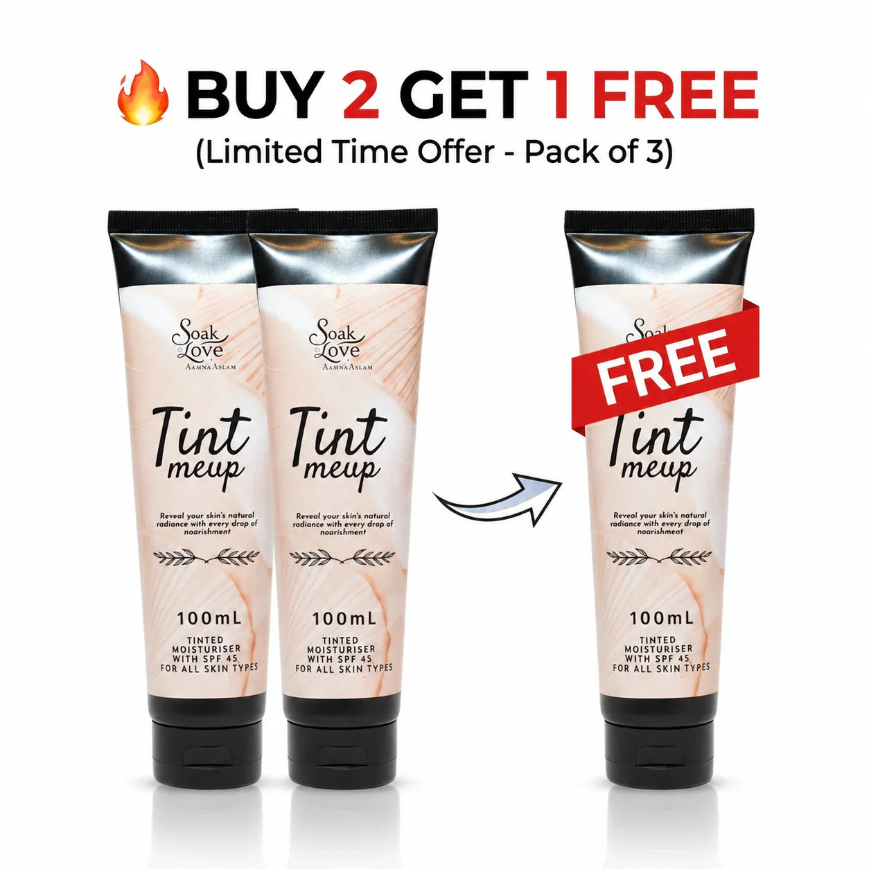 Lightweight tinted moisturizer with SPF 45 for all skin types by Soak Love.