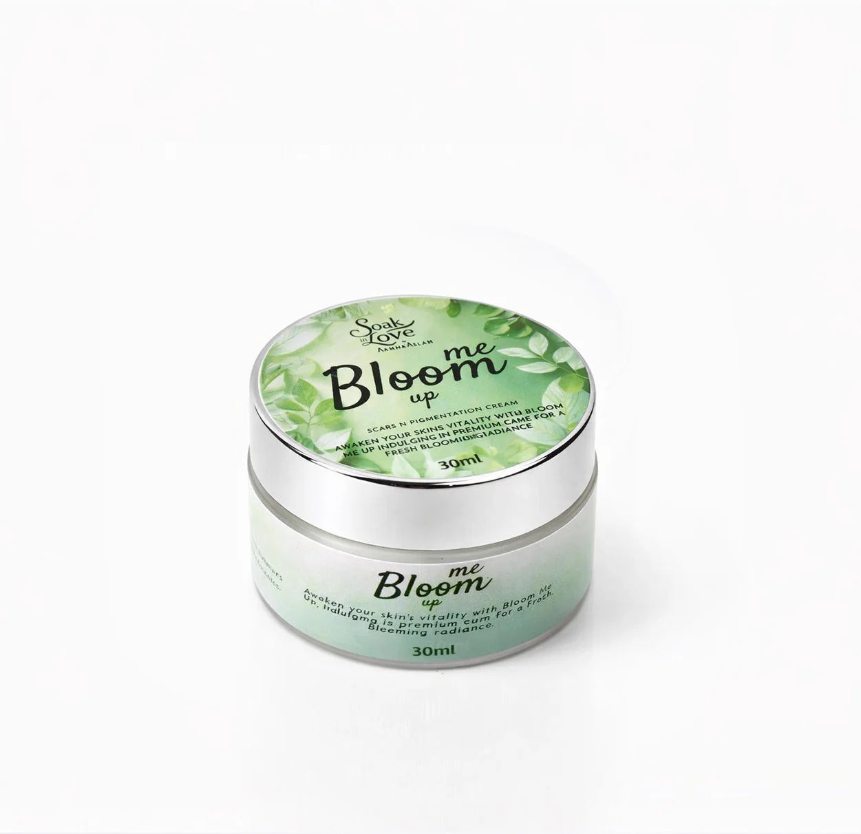 Bloom Me Up brightening face cream in a premium skincare jar.