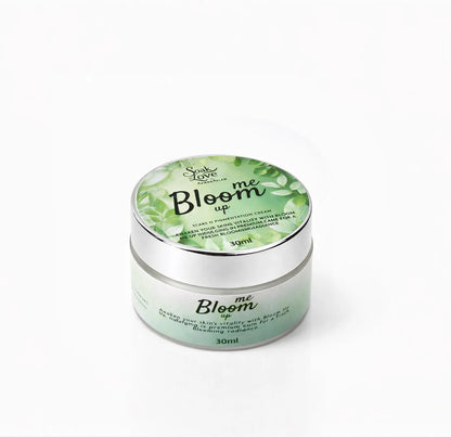 Bloom Me Up brightening face cream in a premium skincare jar.
