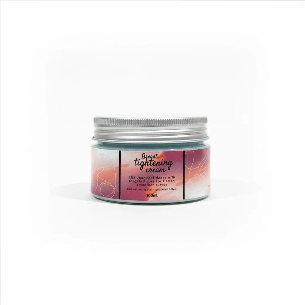 100ml Breast Tightening Cream in a cosmetic jar with a pink label, designed to moisturize and improve the appearance of firmer, smoother skin.