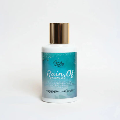 Rain Of Moist body lotion with premium white bottle and gold cap.