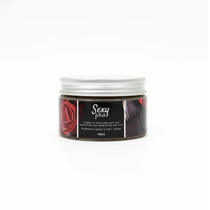 Overnight moisturizing hand and foot cream in a premium skincare jar.