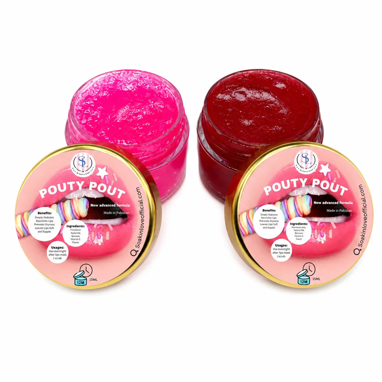 Pouty Pout hydrating lip balm for soft and moisturized lips.