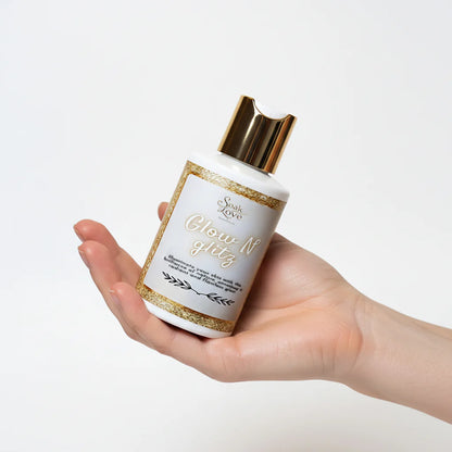 Premium illuminating body lotion with gold cap packaging.