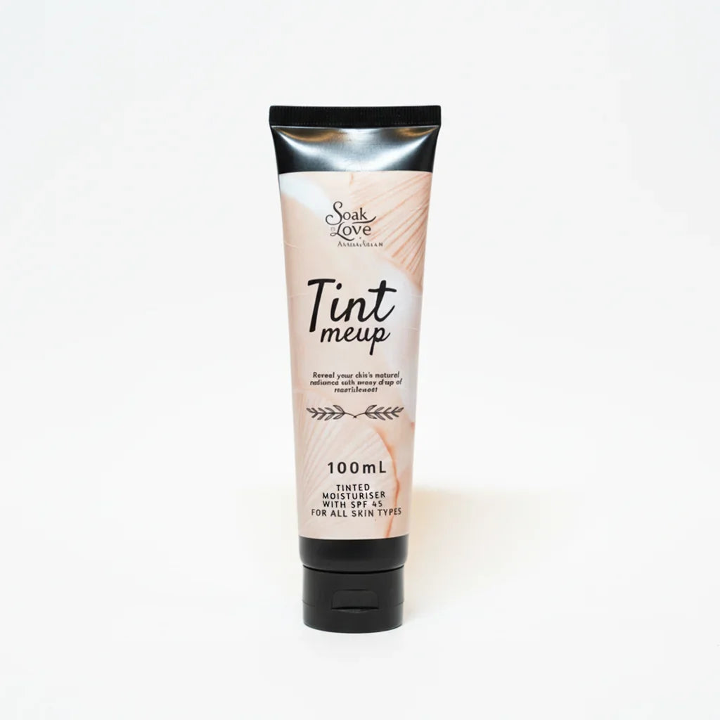 Soak Love Tint Me Up Tinted Moisturiser SPF 45 100ml on a white background.
