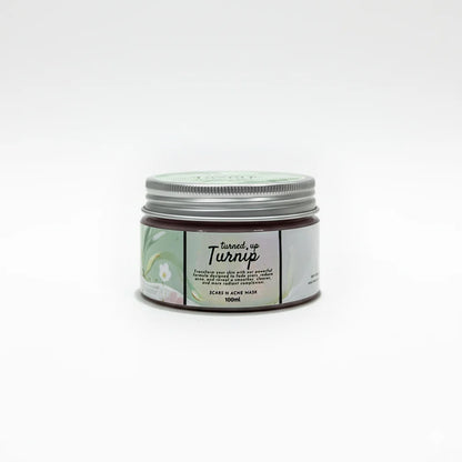 Soak in Love Turned Up Turnip Scars & Acne Mask 100ml in a skincare jar.