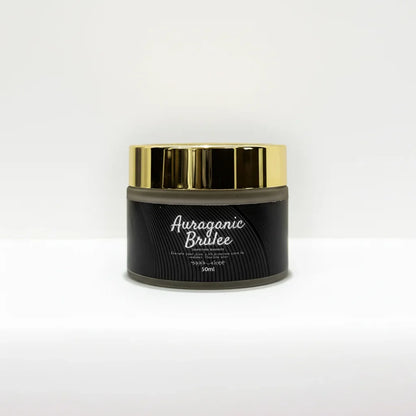 Soak in Love Auraganic Brulee Face Cream 50ml in a premium black and gold jar.