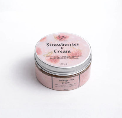 Soak in Love Strawberries & Cream Soothing Mask 100ml in a premium skincare jar.