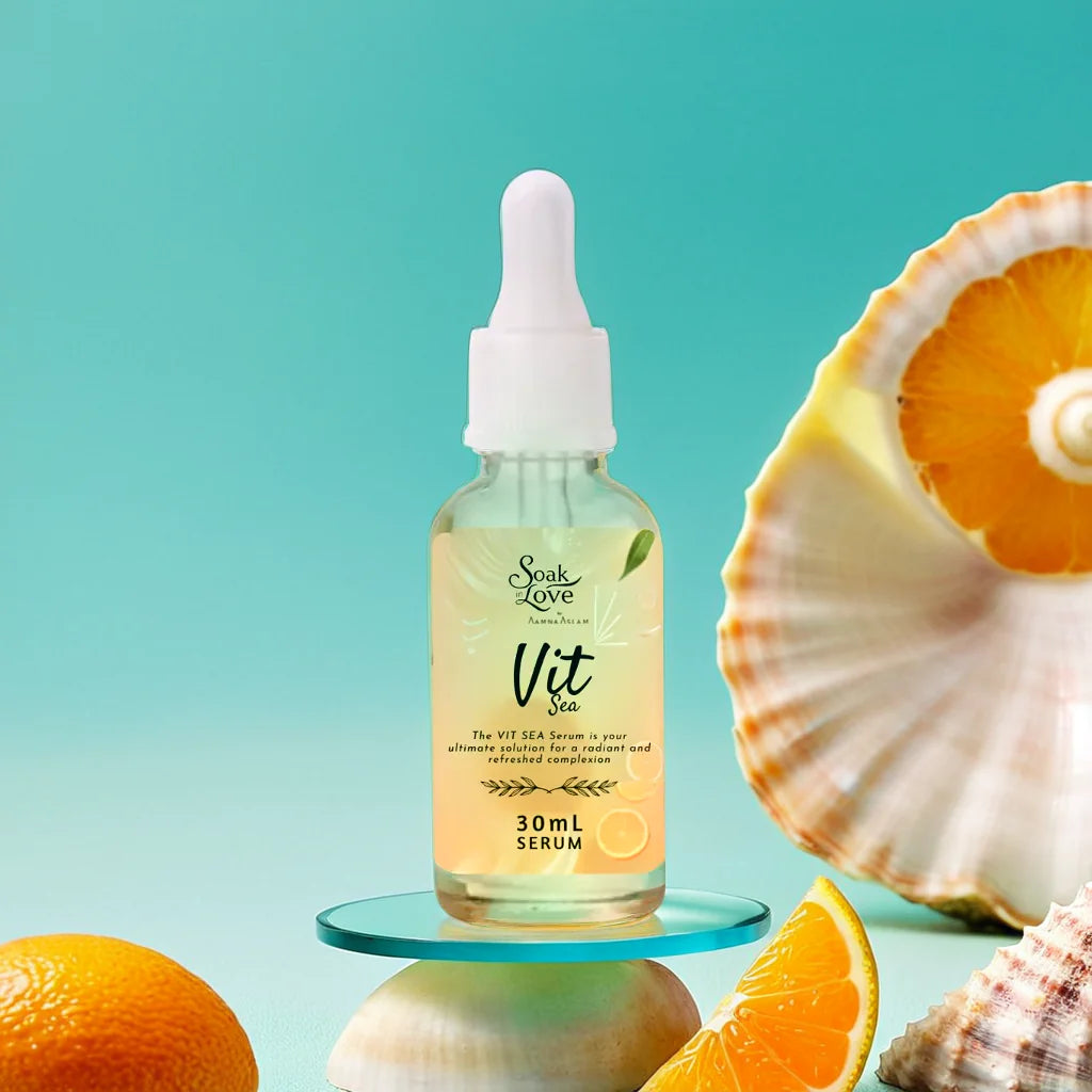 Soak in Love Vit Sea Serum skincare product with dropper bottle.
