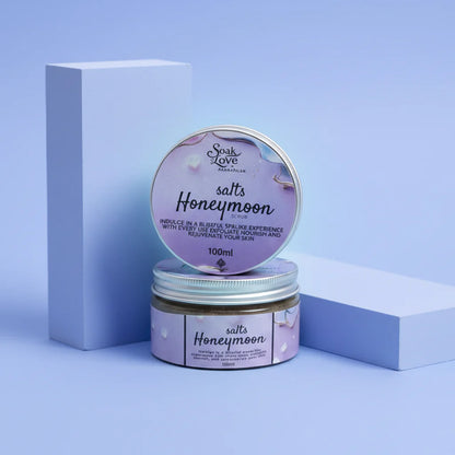 Soak in Love spa-inspired body exfoliator with lavender packaging.
