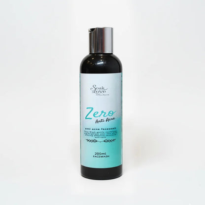 Soak In Love Zero Anti Acne Face Wash 200ml bottle for oily and acne-prone skin on a white background.
